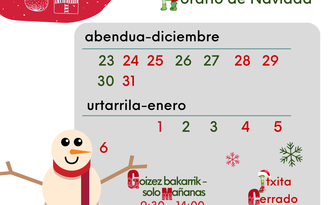 Eguberritako ordutegia Gizalden.