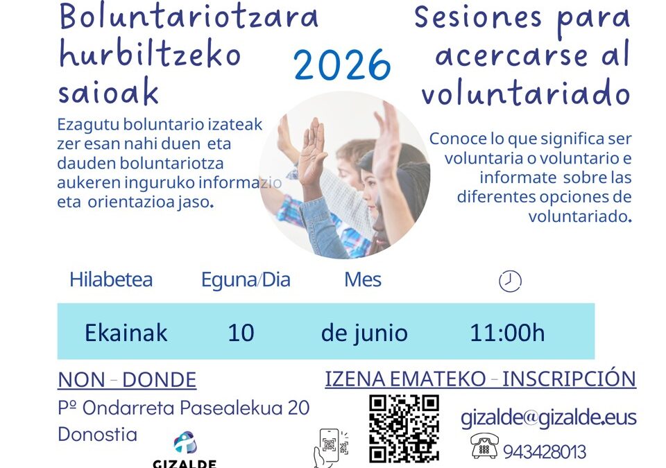 Sesión para acercarse al voluntariado el 10 de junio en Gizalde.