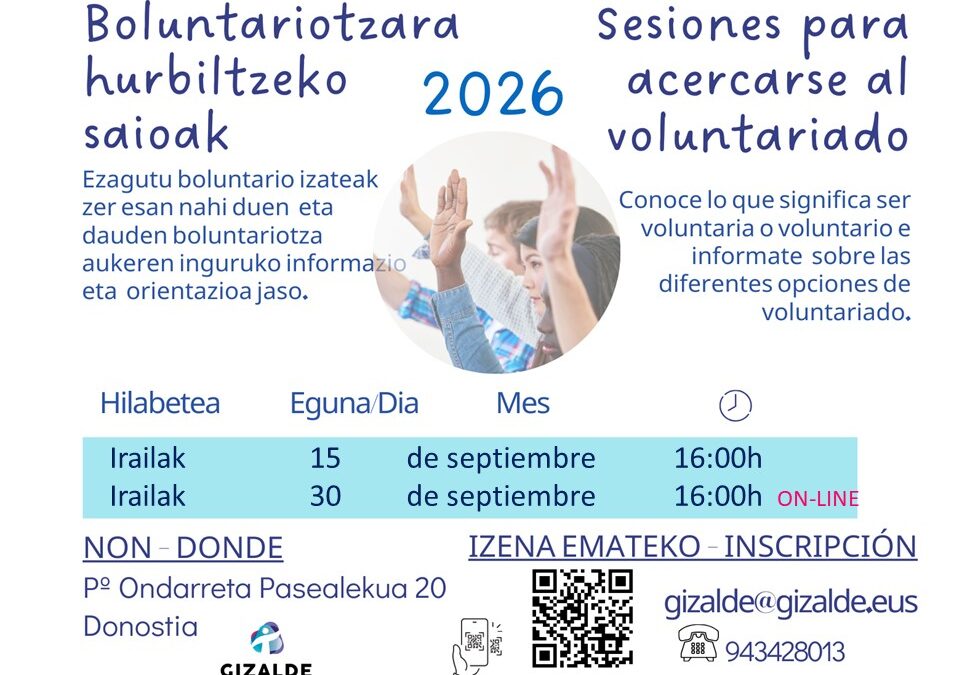 Sesiónes para acercarse al voluntariado en septiembre.
