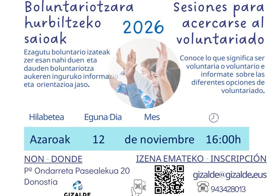 Boluntariotzara hurbiltzeko saioa azaroaren 12an Gizalden.