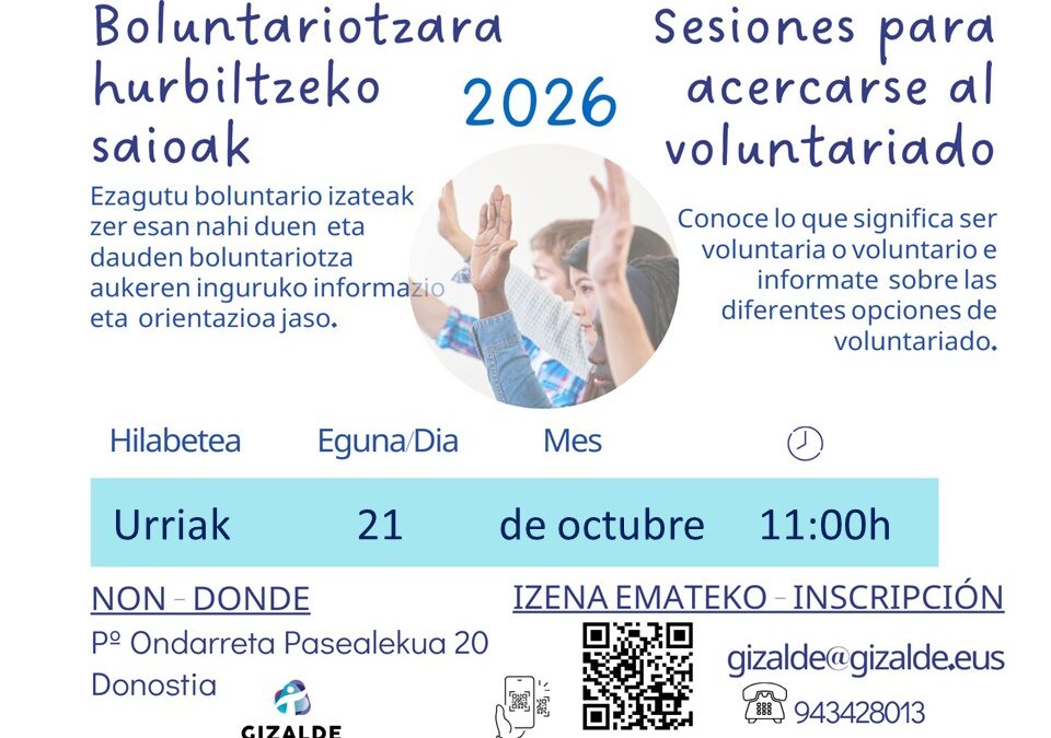 Boluntariotzara hurbiltzeko saioa urriaren 21ean Gizalden.